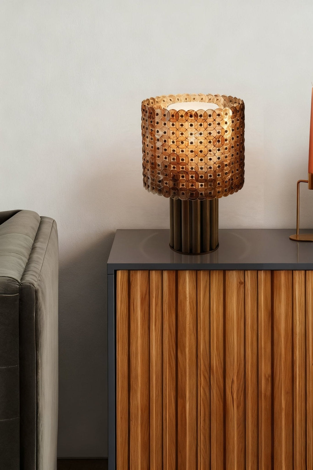 Lampa stołowa z dyskami miki w kratkę