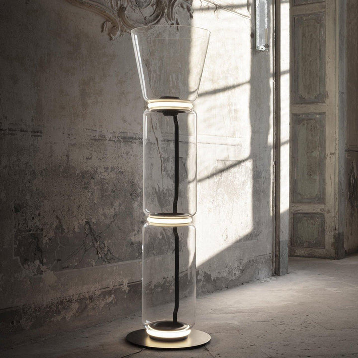 Lampa podłogowa z bambusa i szkła