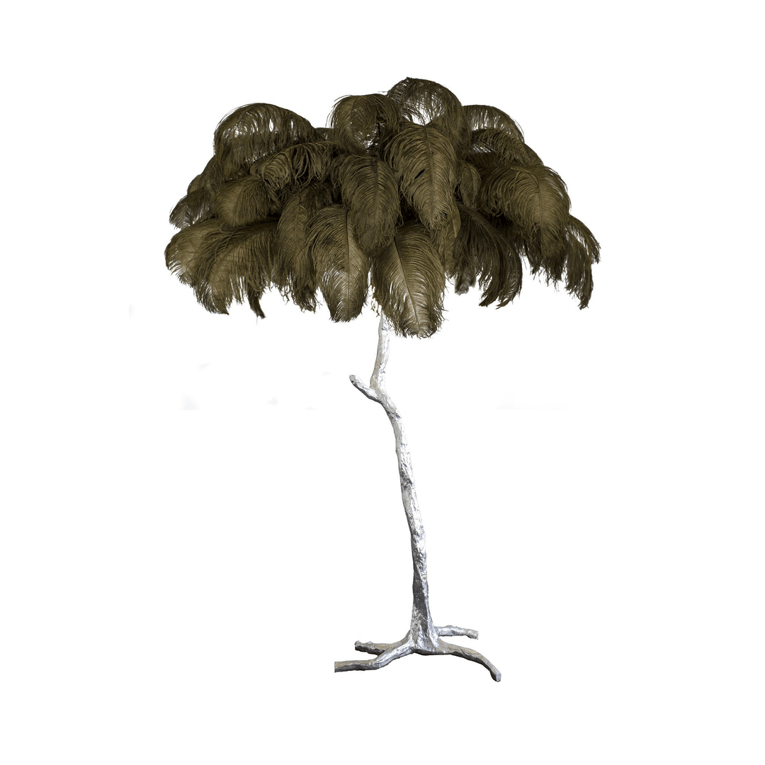 Lampa podłogowa z piór strusich i mosiądzu
