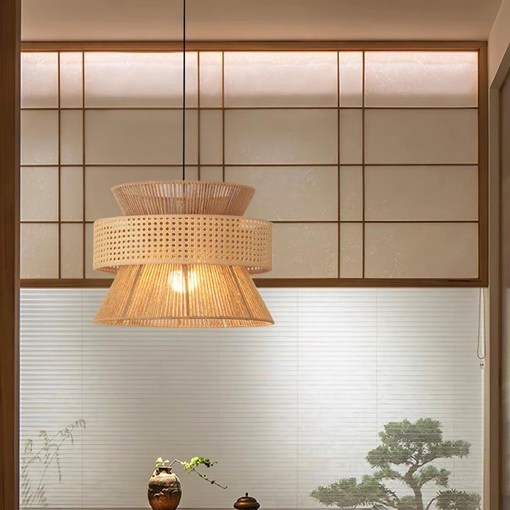 Lampa wisząca z rattanu i bambusa