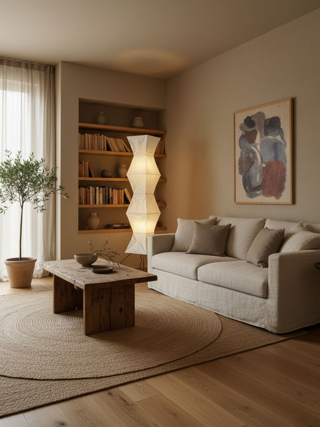 Lampa podłogowa z papieru ryżowego