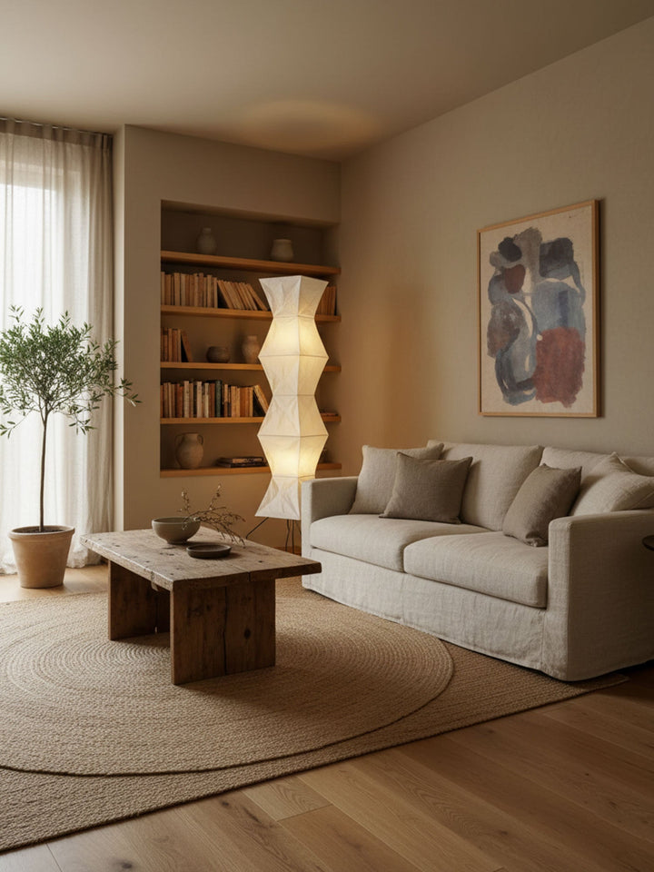 Lampa podłogowa z papieru ryżowego