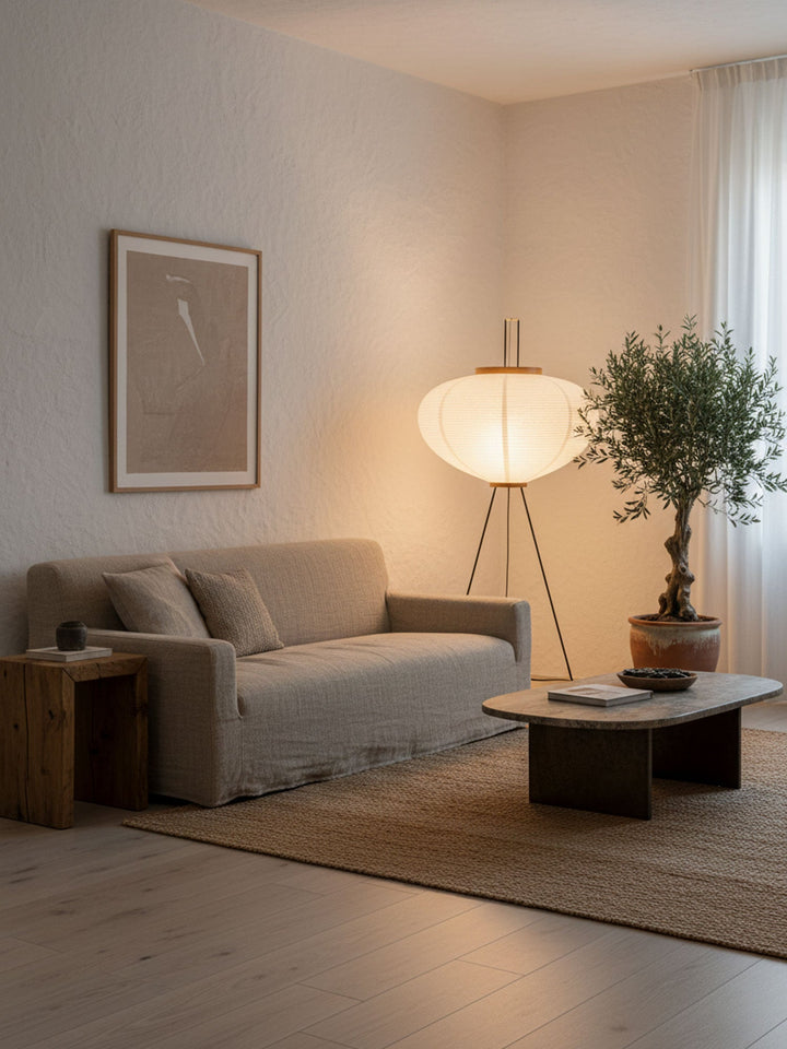 Lampa podłogowa z papieru ryżowego