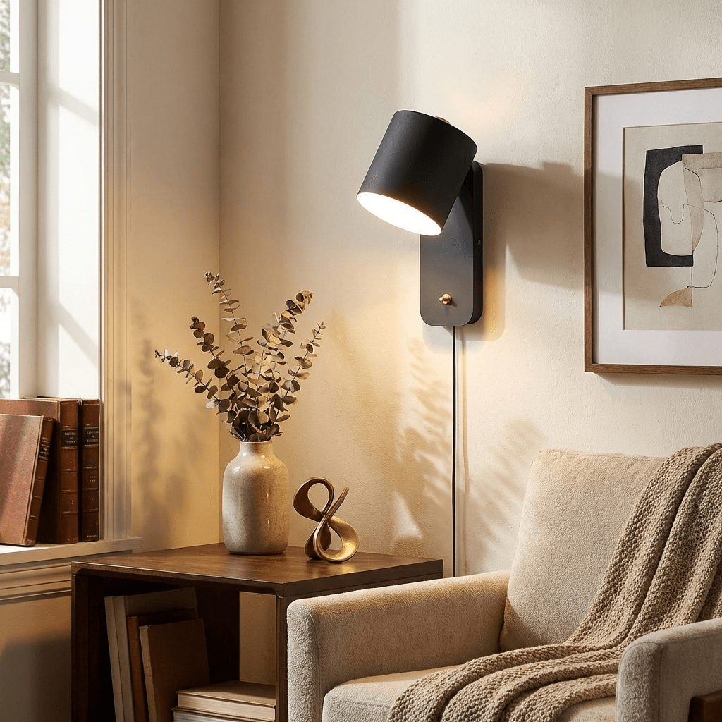 Obrotowa lampa ścienna z cylindrycznym kloszem