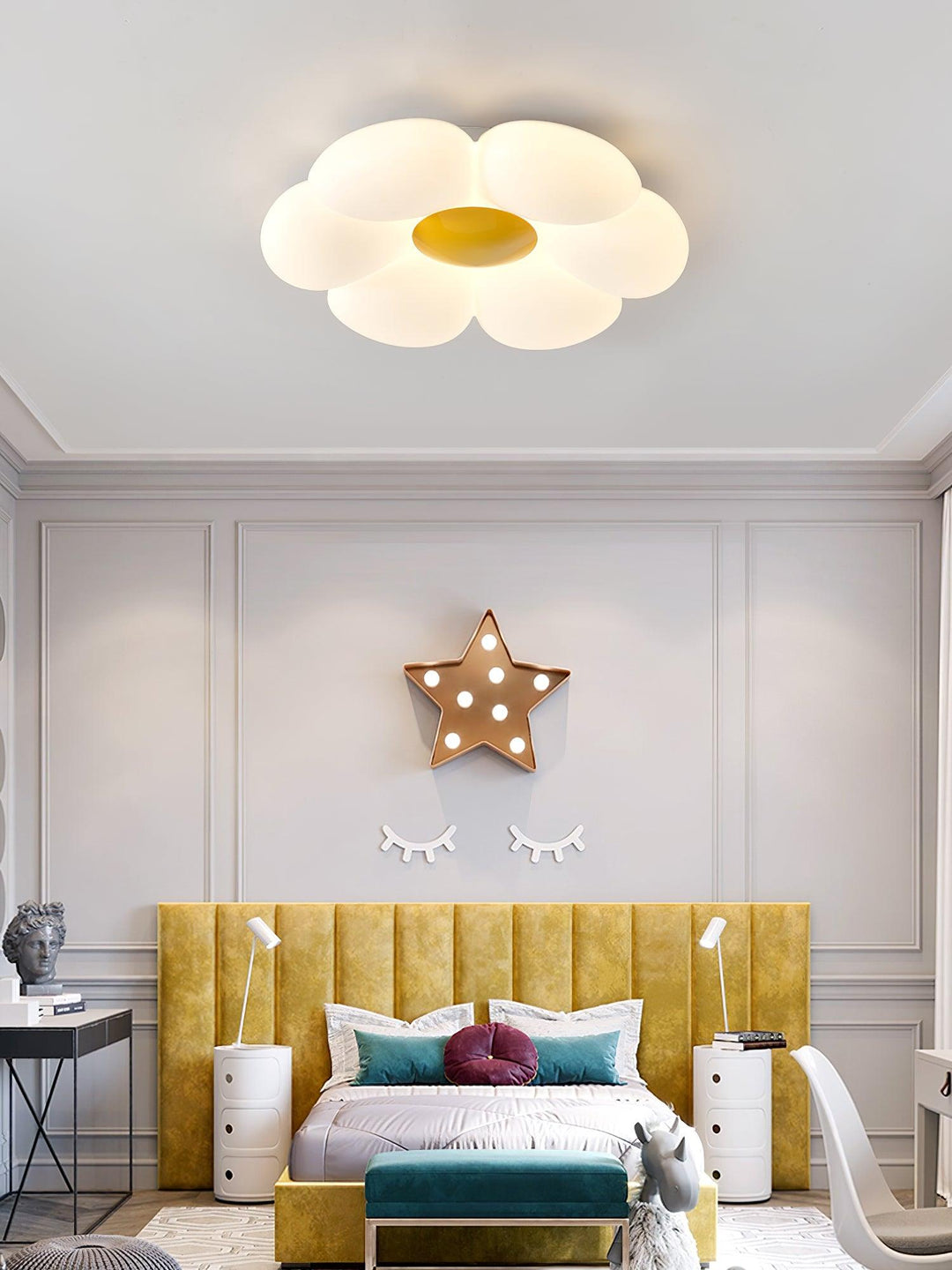 Lampa sufitowa w kształcie kwiatu z sześcioma płatkami do pokoju dziecięcego