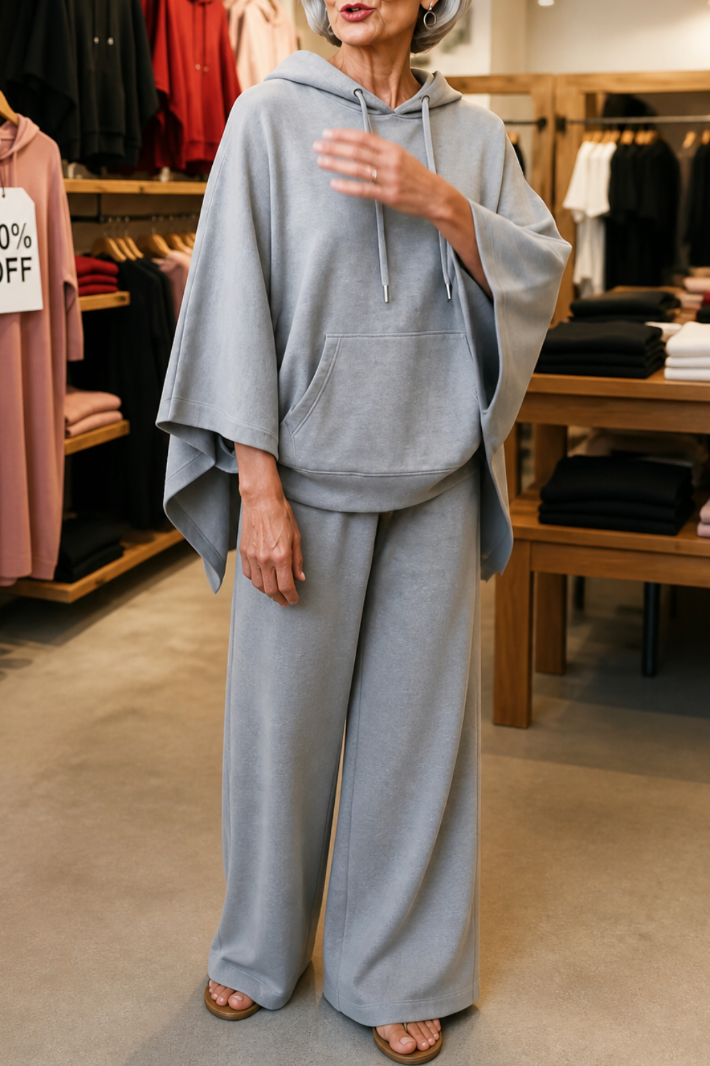 Wearbella – Peleryna z kapturem i zestaw spodni z szerokimi nogawkami