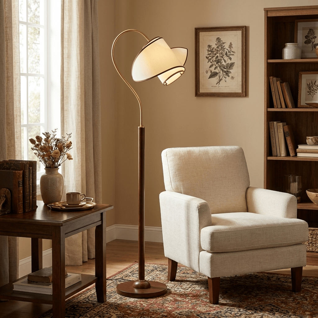Lampa podłogowa Stelmo z zakrzywioną szyją