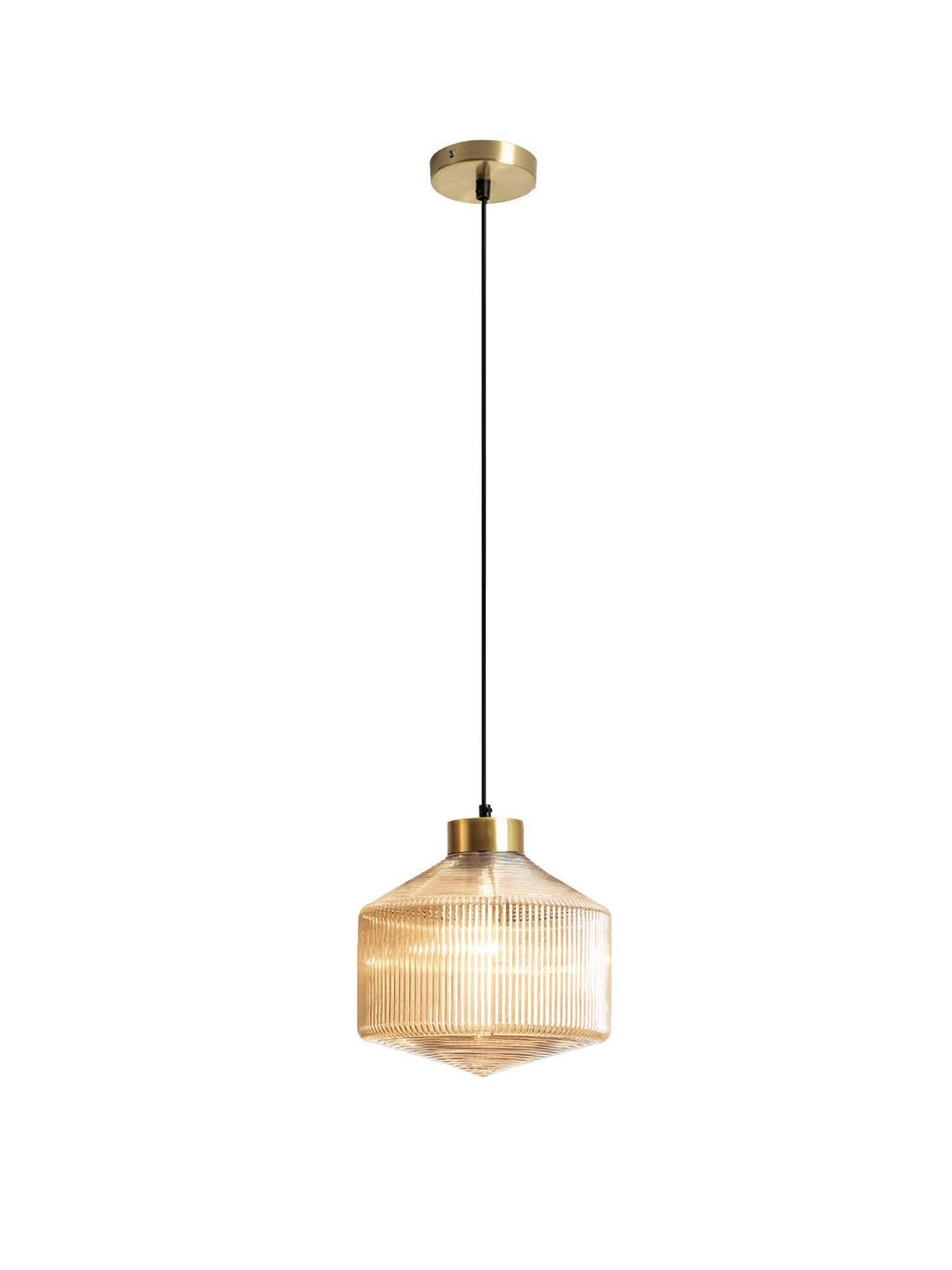 Lampa wisząca w kształcie wirującego bączka w paski