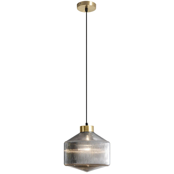 Lampa wisząca w kształcie wirującego bączka w paski