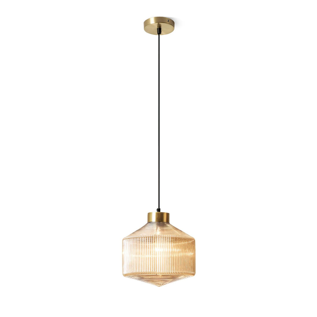 Lampa wisząca w kształcie wirującego bączka w paski