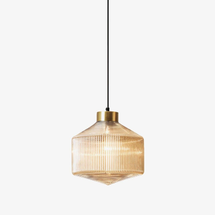 Lampa wisząca w kształcie wirującego bączka w paski