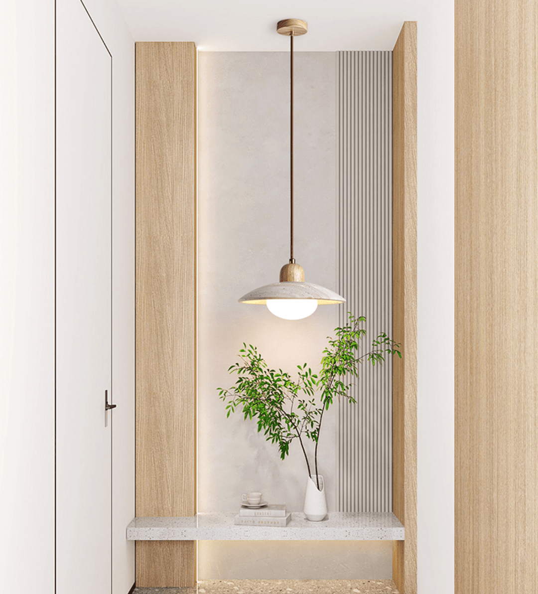 Lampa wisząca z travertynu w kształcie kopuły