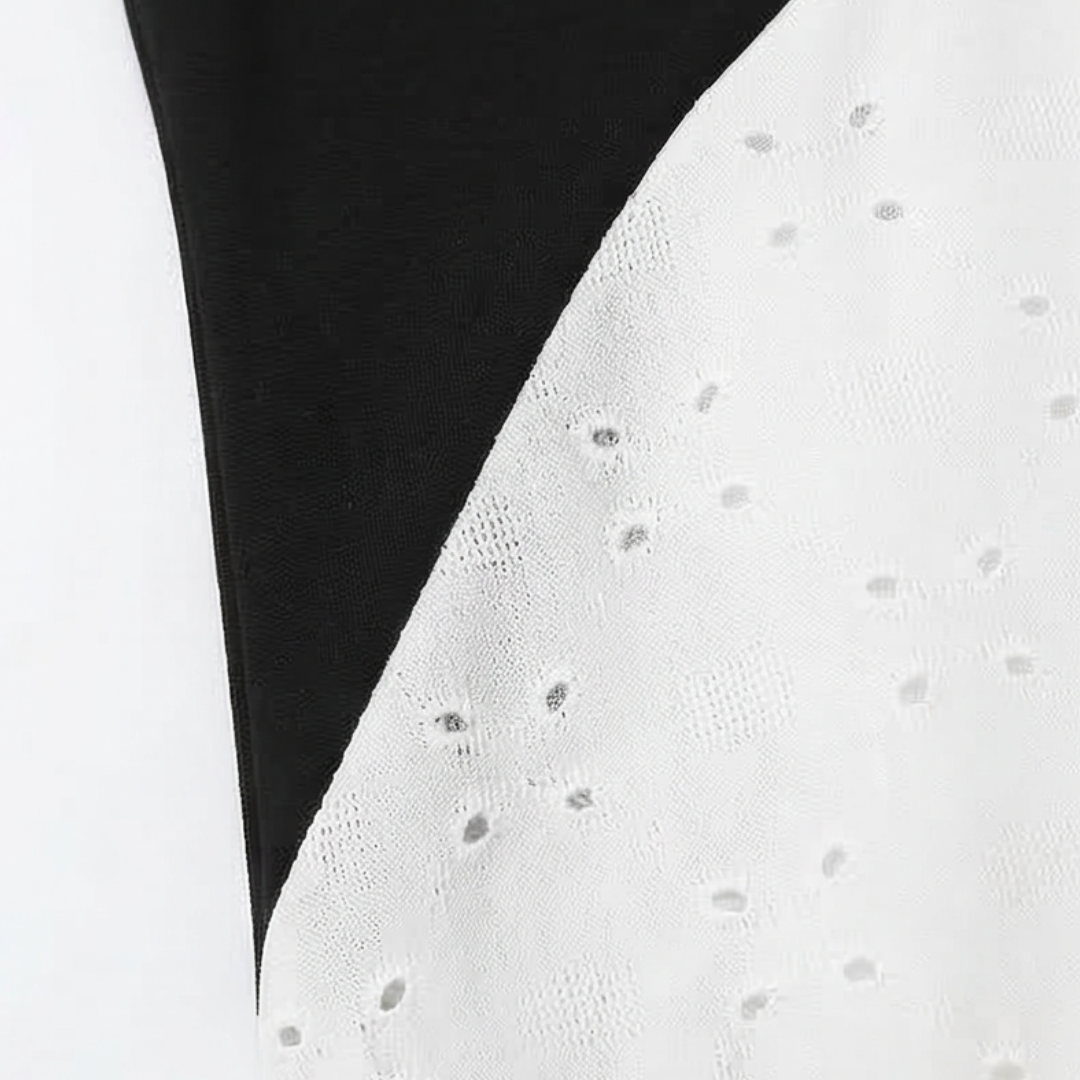 Vivara - Midi Sukienka V-Neck w Diagonalnym Patchworku