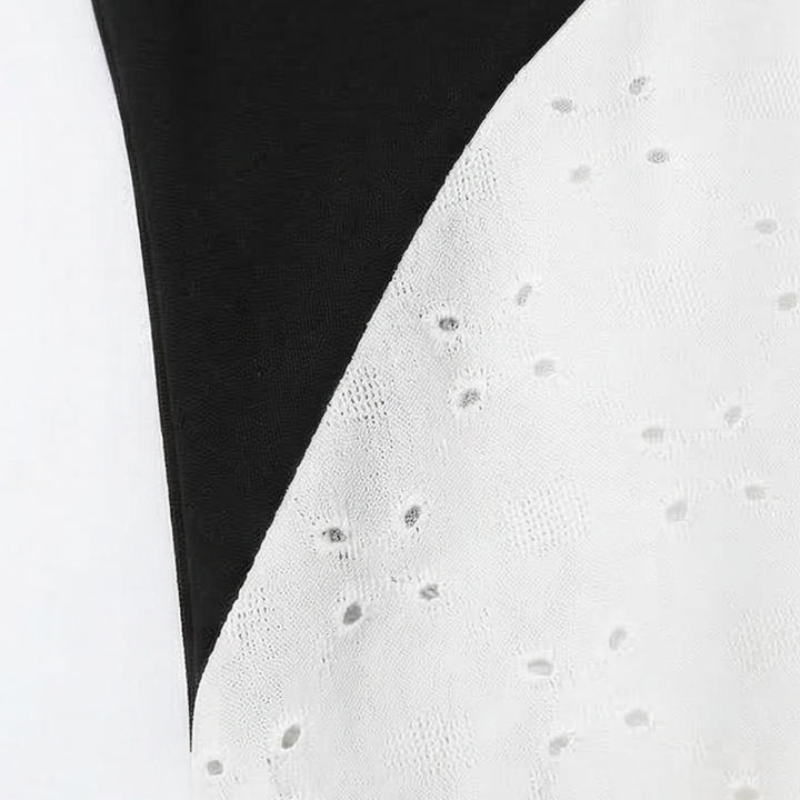 Vivara - Midi Sukienka V-Neck w Diagonalnym Patchworku