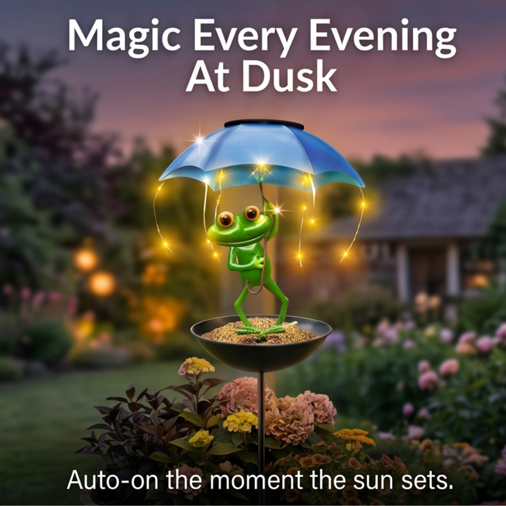Magiczna Żaba – Solarna Lampa Ogrodowa z Karmnikiem dla Ptaków