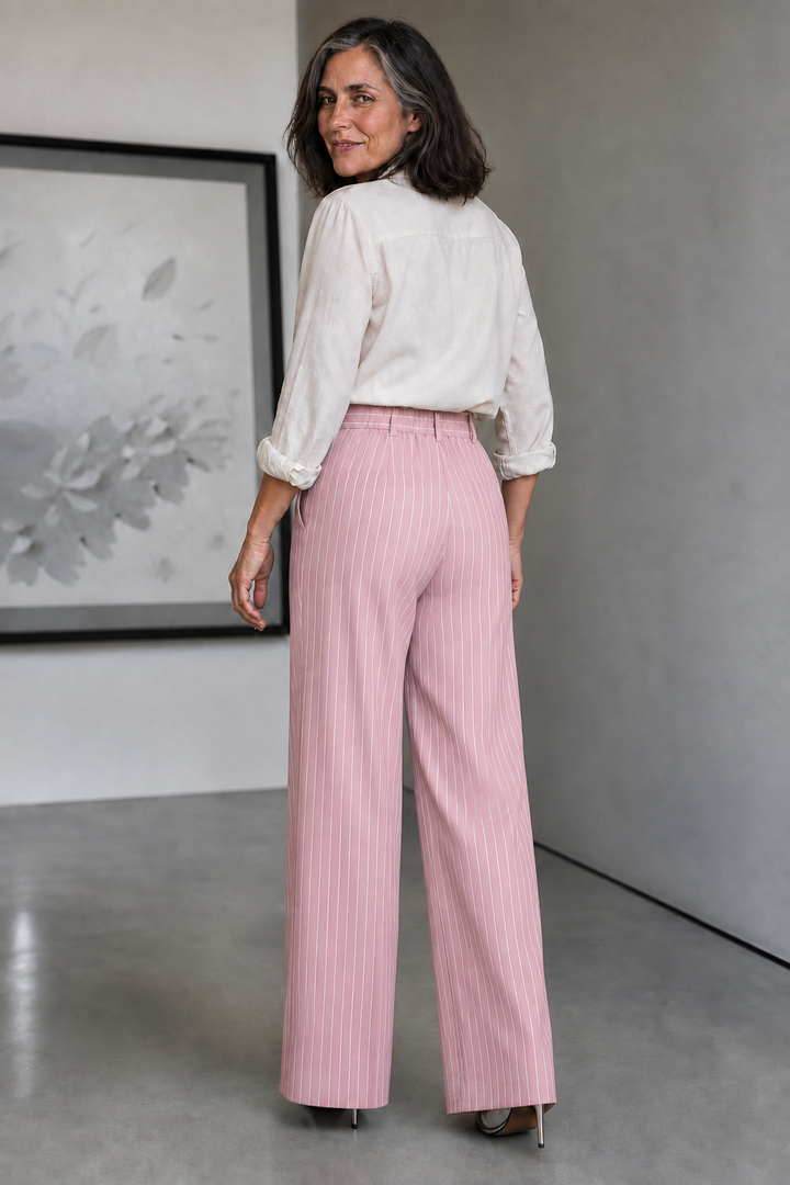 Longline – Spodnie w paski w stylu high-waist z szerokimi nogawkami