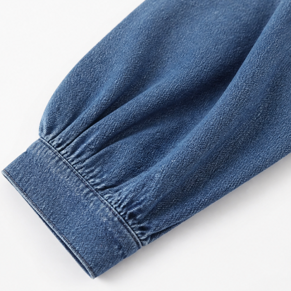 Denara – Sukienka maxi z denimu z lanternowymi rękawami i półguzikami