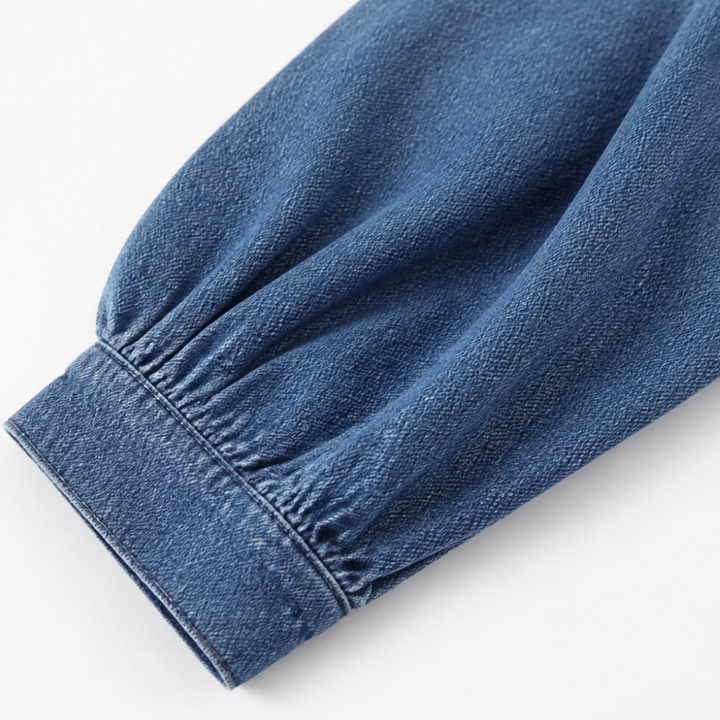 Denara – Sukienka maxi z denimu z lanternowymi rękawami i półguzikami