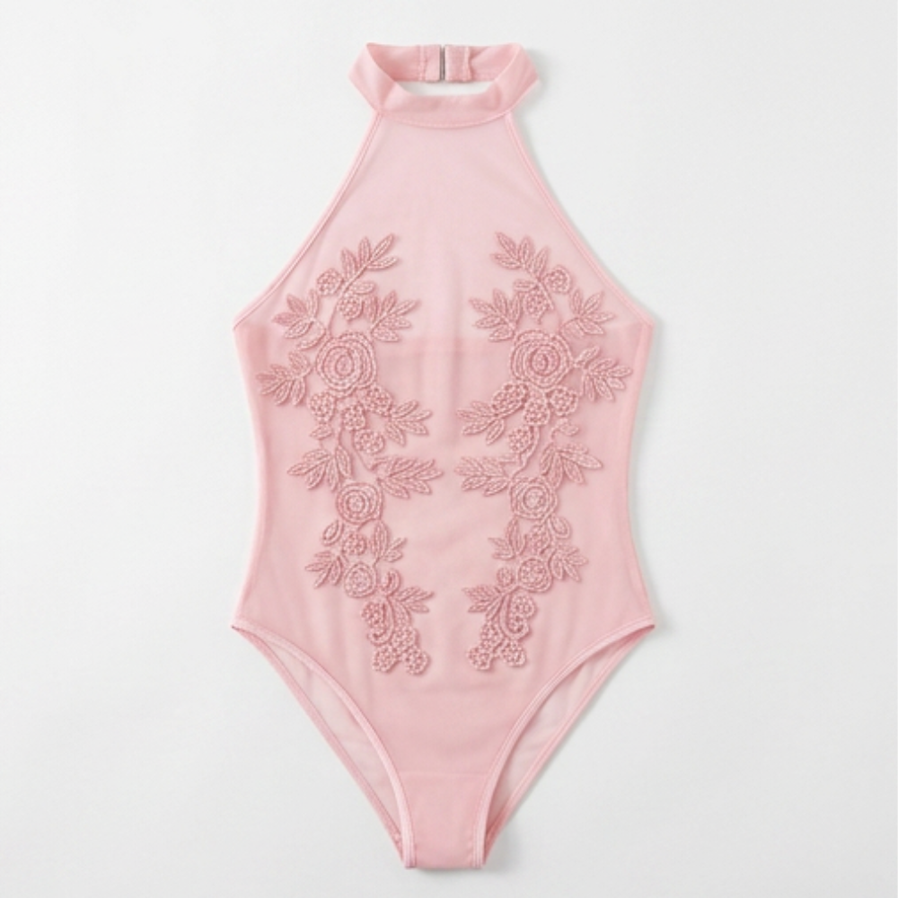Floressa – Przezroczysty body z haftem kwiatowym na halter