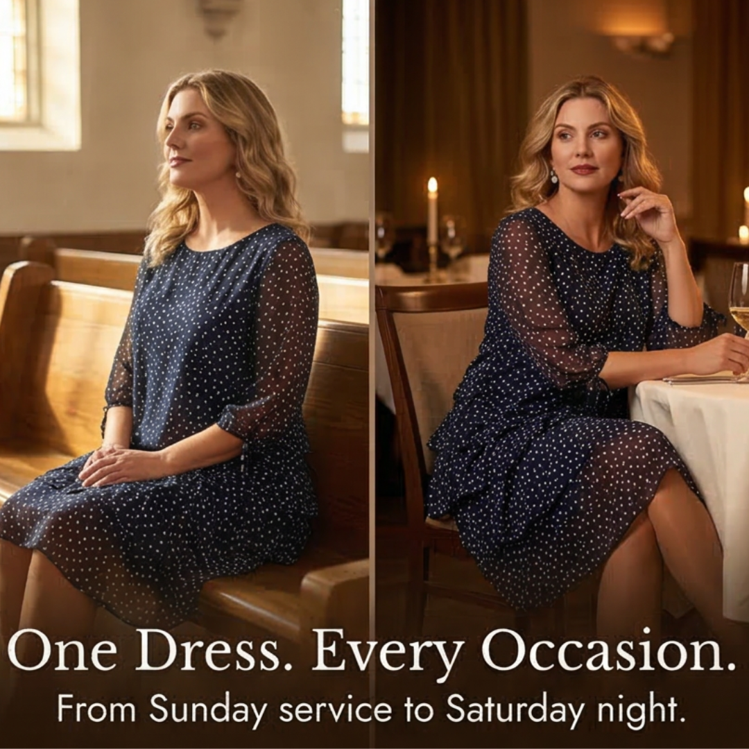 Florenne - Sukienka w Kropki z Warstw Chiffon