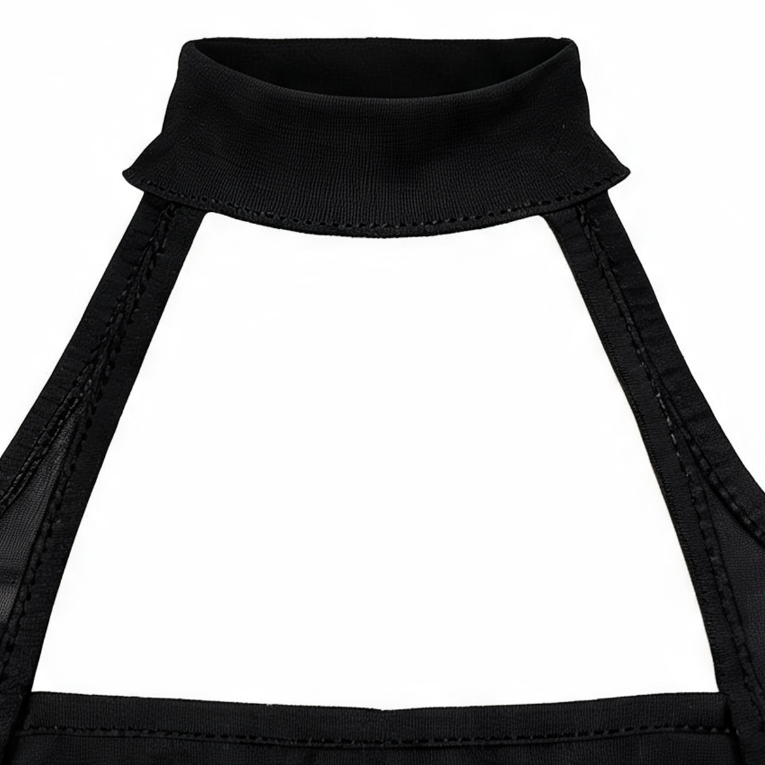 Noirelle – Przezroczysta sukienka midi bodycon z rękawiczkami i stringami, czarna