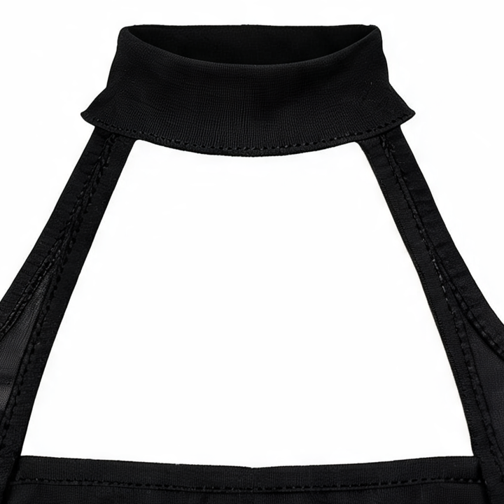Noirelle – Przezroczysta sukienka midi bodycon z rękawiczkami i stringami, czarna