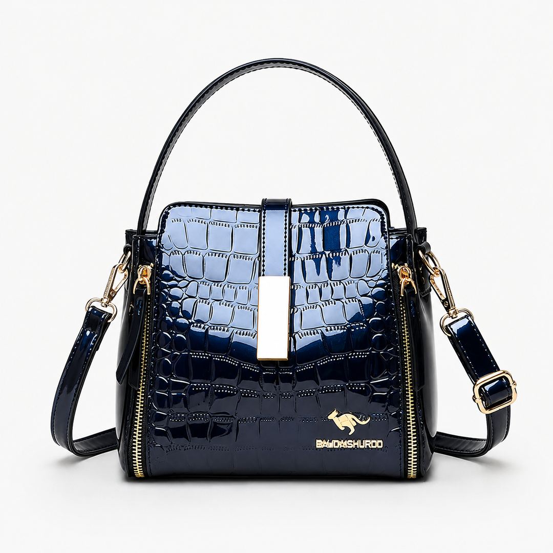 Velora – Torebka crossbody z połyskującym tłoczeniem krokodyla i złotymi akcesoriami