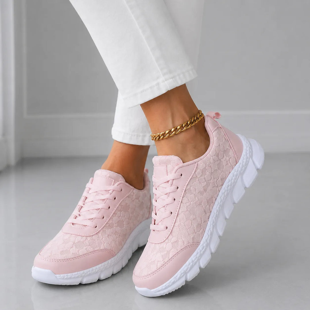 Stelline – Sneakers na platformie z siateczki w gwiazdki dla kobiet, oddychające białe