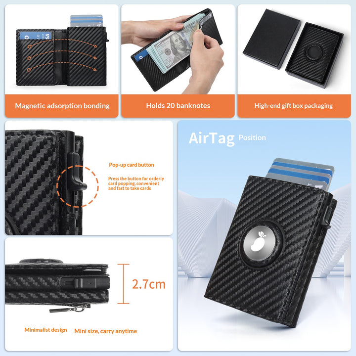 Vaultric - Slim Pop-Up Wallet z kieszenią na AirTag
