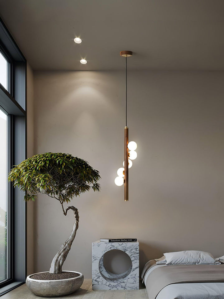 Pionowa Lampa Wisząca z Drewna Orb