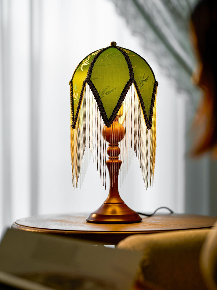 Lampa stołowa wiktoriańska z frędzlami