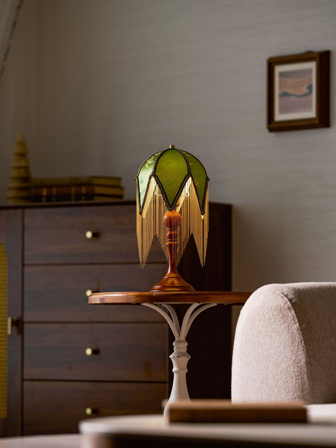 Lampa stołowa wiktoriańska z frędzlami