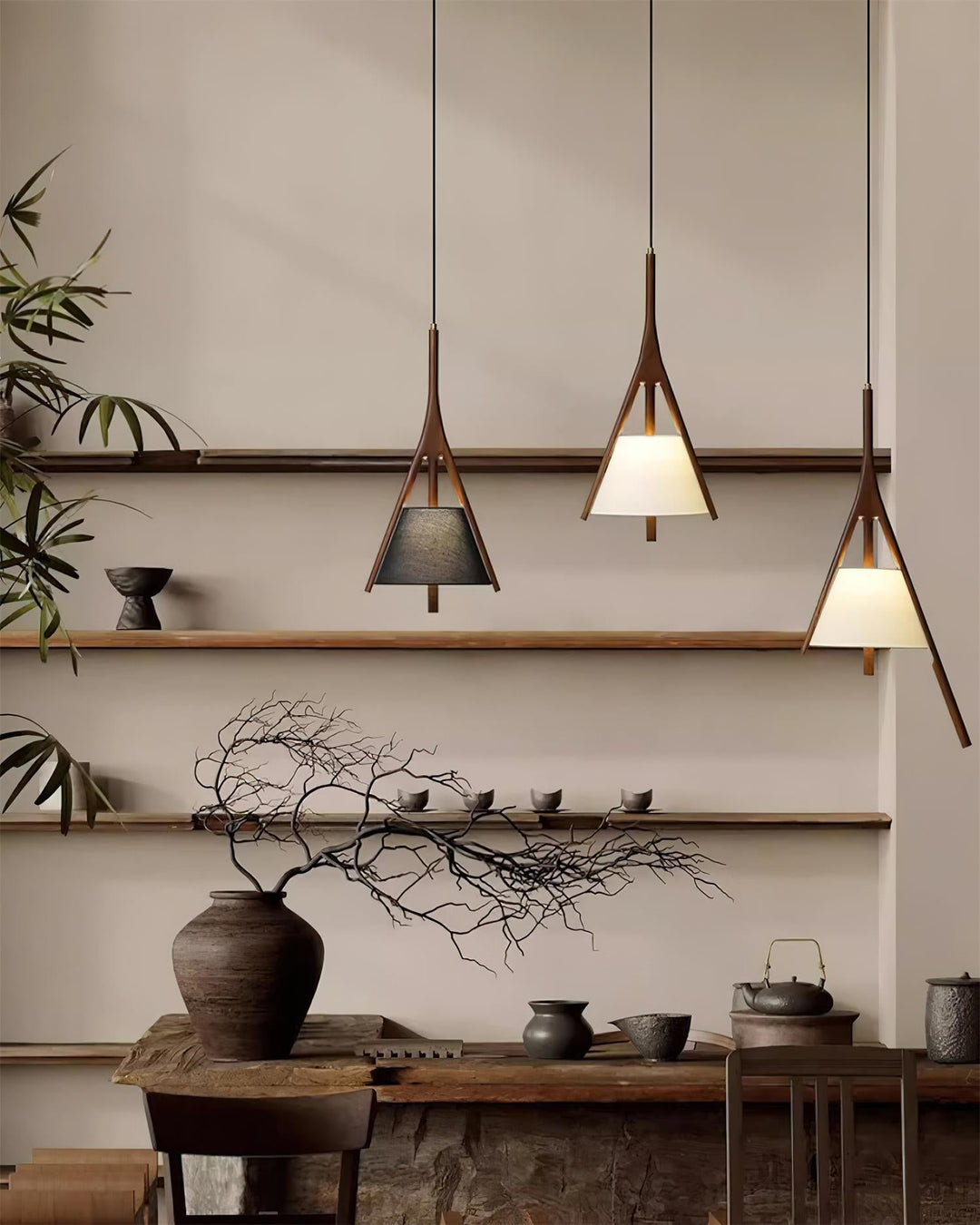 Lampa wisząca Nanzhi z drewna