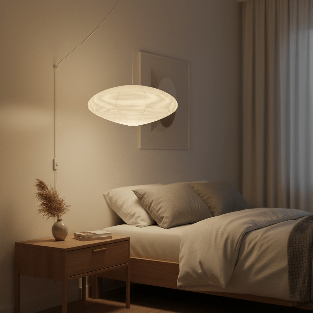 Lampa z papieru washi 15A, z przewodem zawieszanym na haku