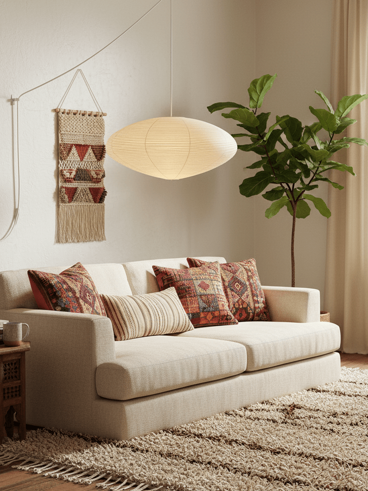 Lampa z papieru washi 15A, z przewodem zawieszanym na haku