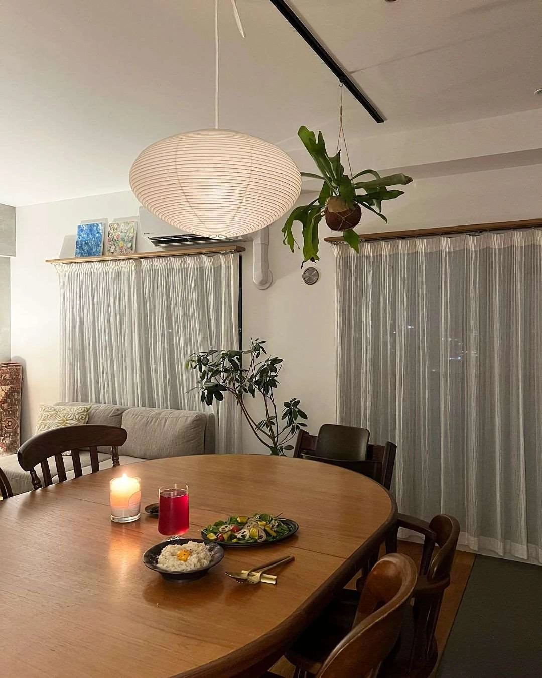 Lampa z papieru washi 15A, z przewodem zawieszanym na haku