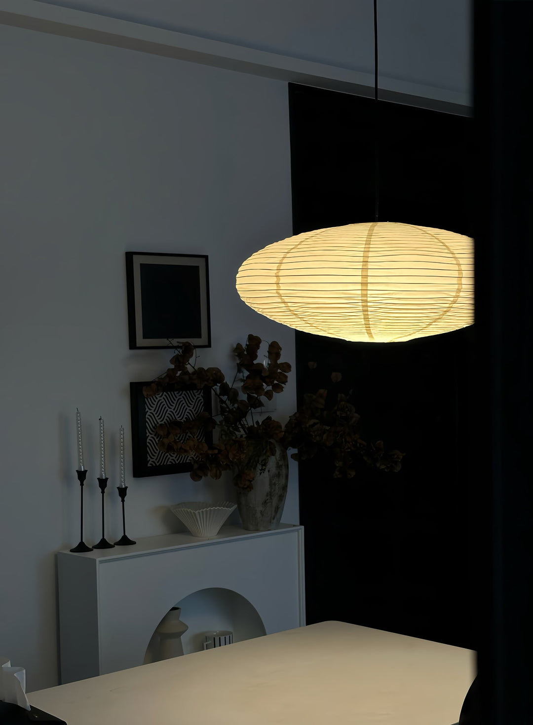 Lampa z papieru washi 15A, z przewodem zawieszanym na haku