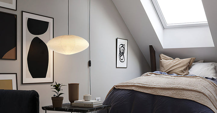 Lampa z papieru washi 15A, z przewodem zawieszanym na haku