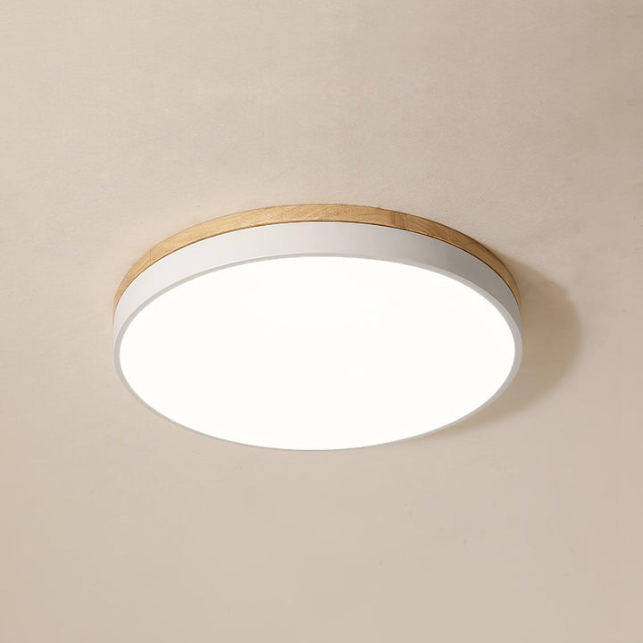 Biała Okrągła Drewniana Lampa Sufitowa