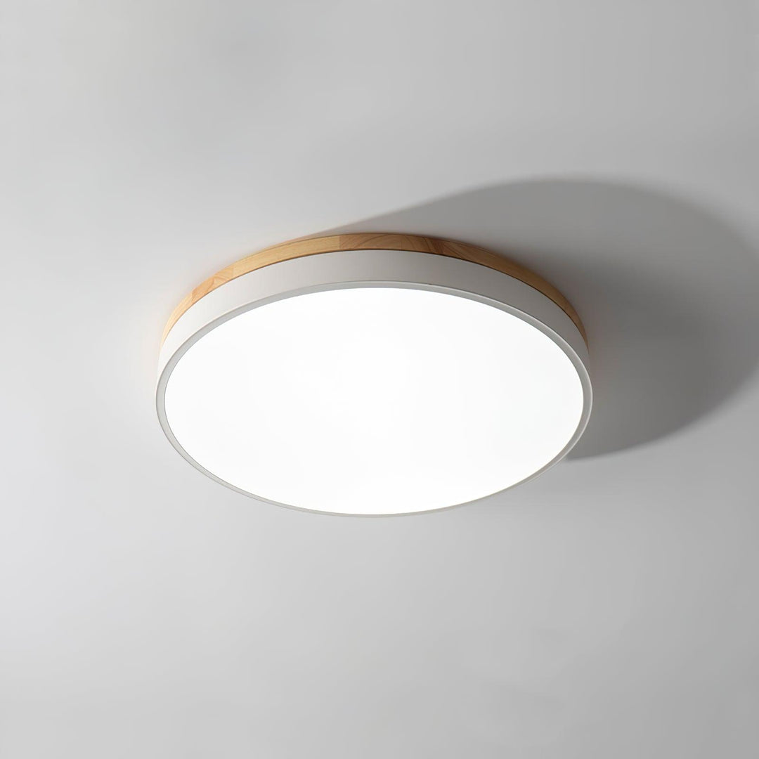 Biała Okrągła Drewniana Lampa Sufitowa