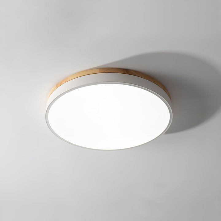 Biała Okrągła Drewniana Lampa Sufitowa