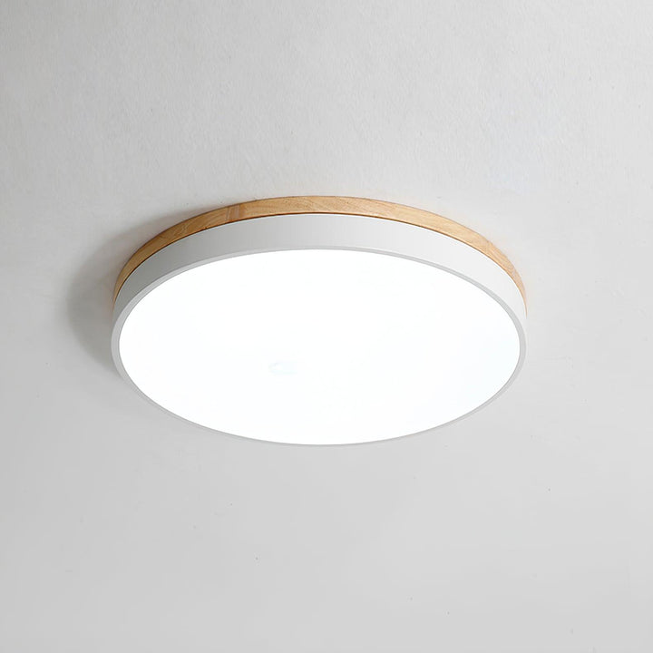Biała Okrągła Drewniana Lampa Sufitowa