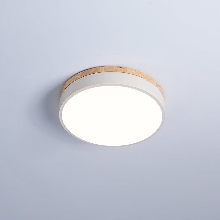 Biała Okrągła Drewniana Lampa Sufitowa