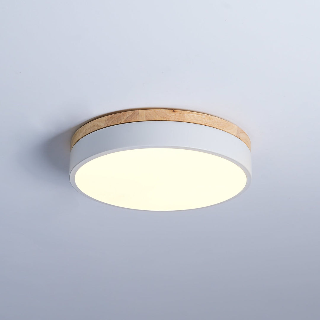 Biała Okrągła Drewniana Lampa Sufitowa