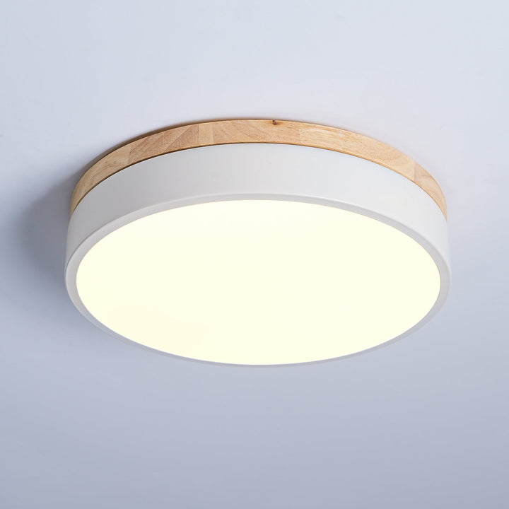 Biała Okrągła Drewniana Lampa Sufitowa