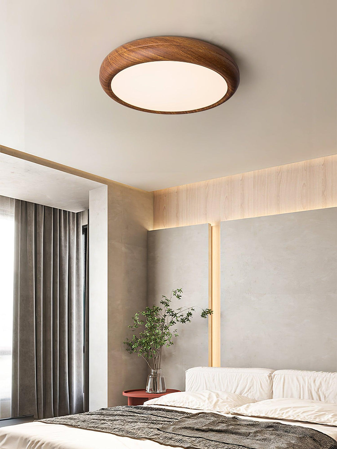 Lampa sufitowa okrągła z drewnianym wykończeniem