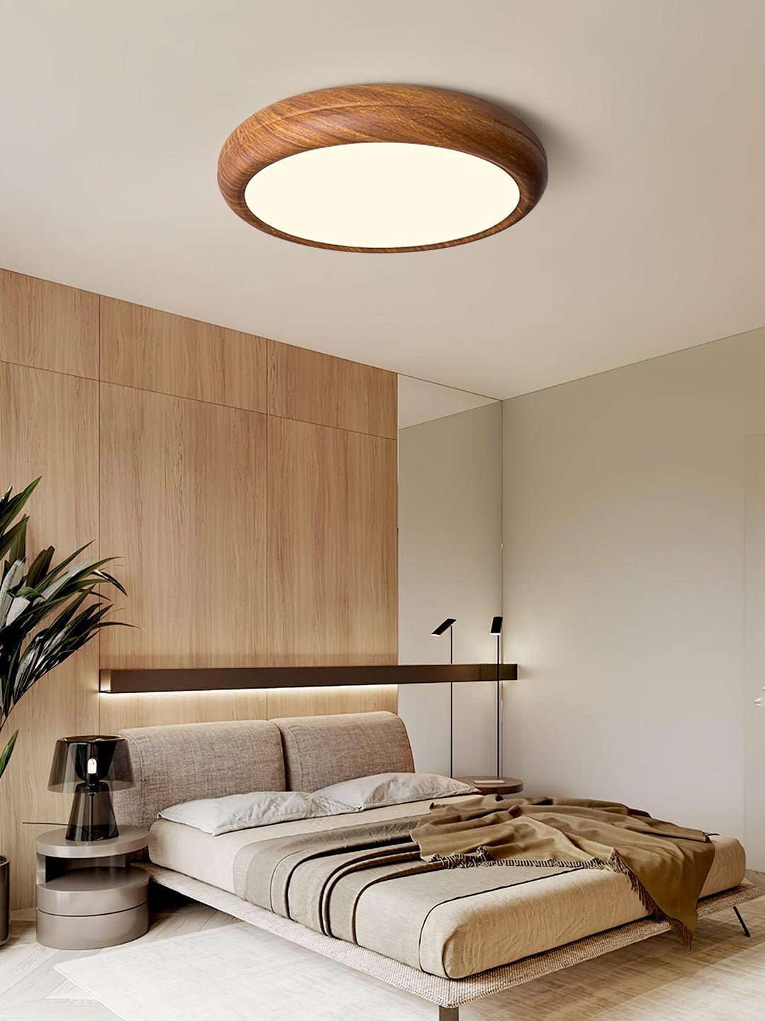 Lampa sufitowa okrągła z drewnianym wykończeniem
