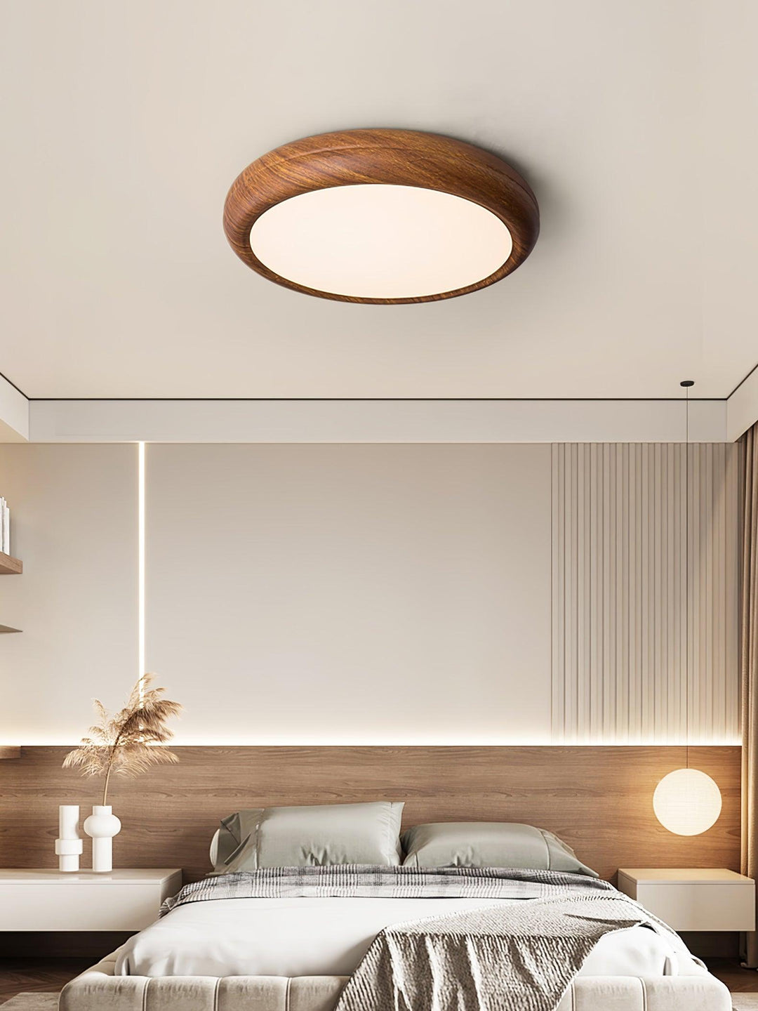 Lampa sufitowa okrągła z drewnianym wykończeniem