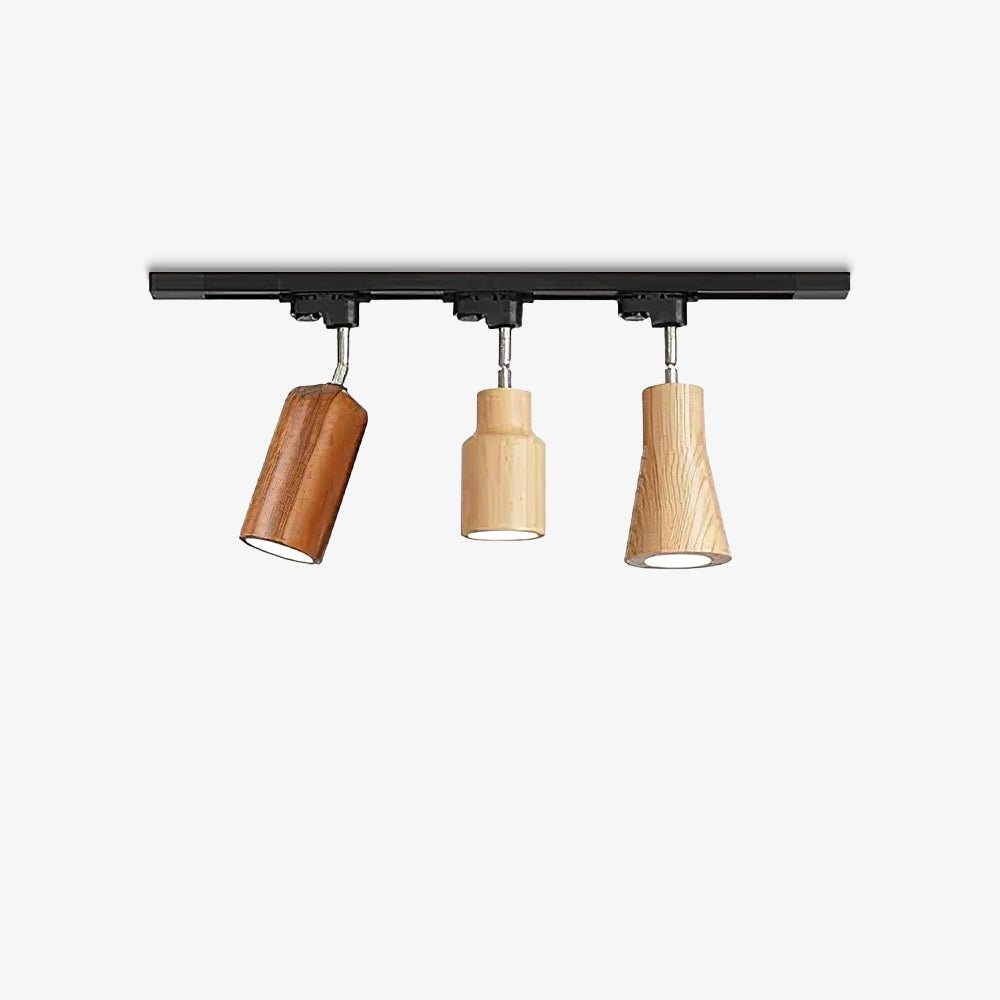 Lampa sufitowa na drewnianym torze
