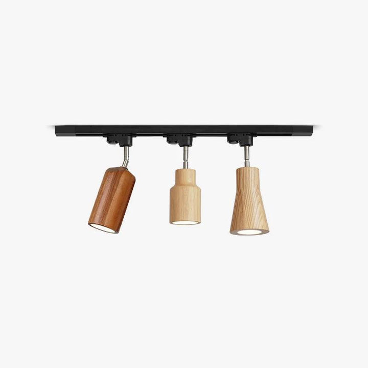 Lampa sufitowa na drewnianym torze